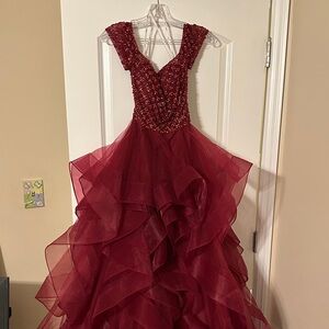 Glamorous Deep Red Prom Dress with Beaded Bodice